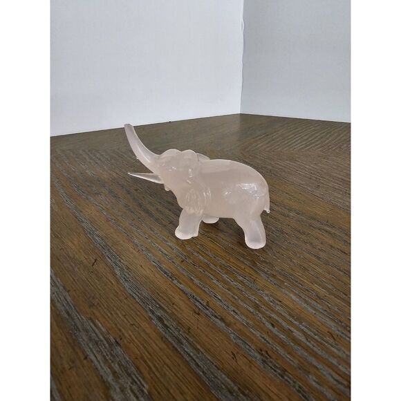 Rose Quartz Gemstone Carving Elephant, Trunk Up, READ DESCRIPTION - Picture 5 of 14
